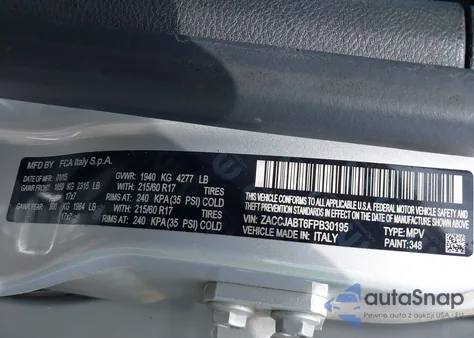 2015 Jeep Renegade Latitude from USA, damaged, VIN ZACCJABT6FPB30195
